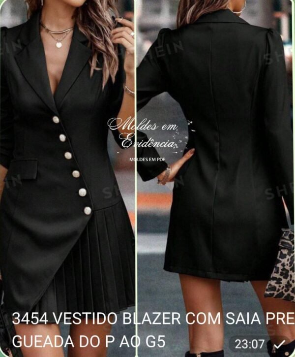 3454 VESTIDO BLAZER COM SAIA PREGUEADA DO P AO G5