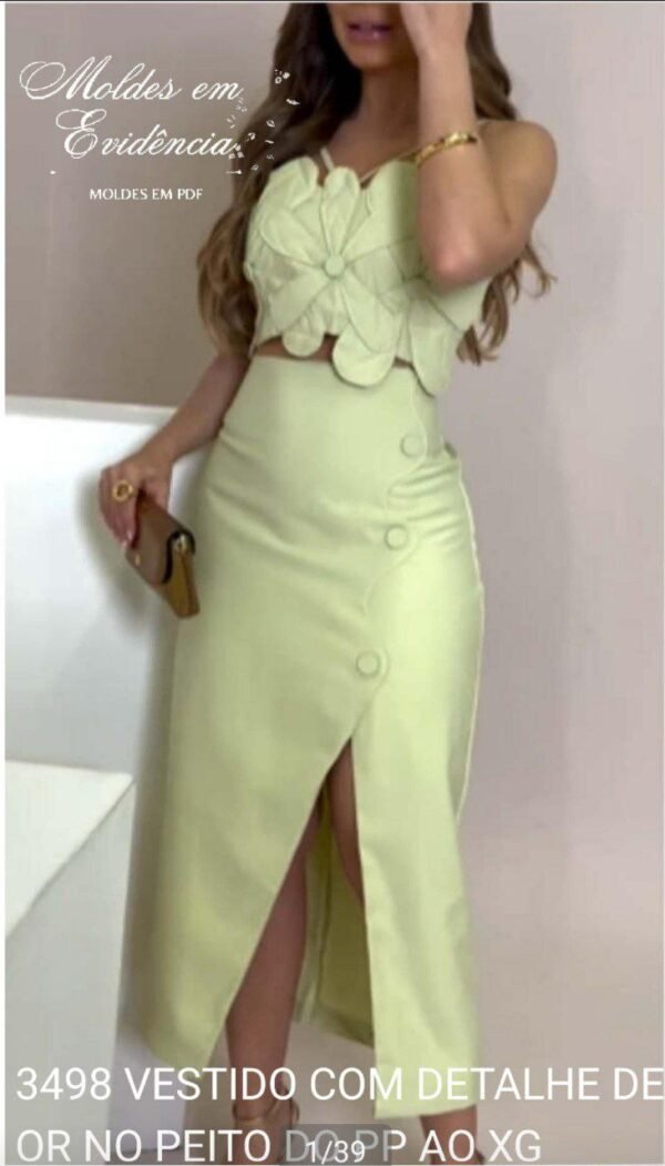 3498 VESTIDO COM DETALHE DE FLOR NO PEITO DO PP AO XG