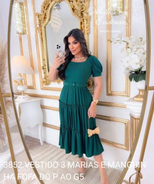 3852 VESTIDO 3 MARIAS E MANGUINHA FOFA DO P AO G5