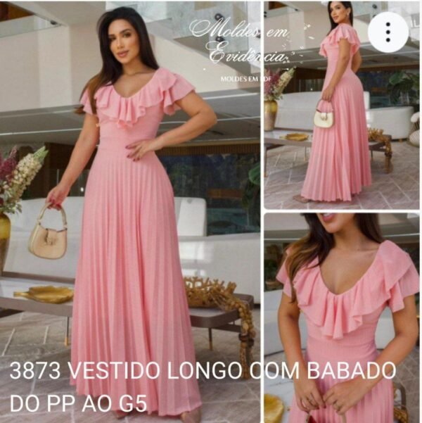 3873 VESTIDO LONGO COM BABADO DO PP AO G5