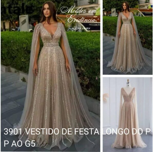 3901 VESTIDO DE FESTA LONGO DO PP AO G5