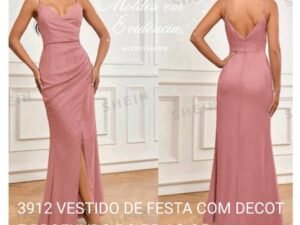 3912 VESTIDO DE FESTA COM DECOTE PROFUNDO DO PP AO G5