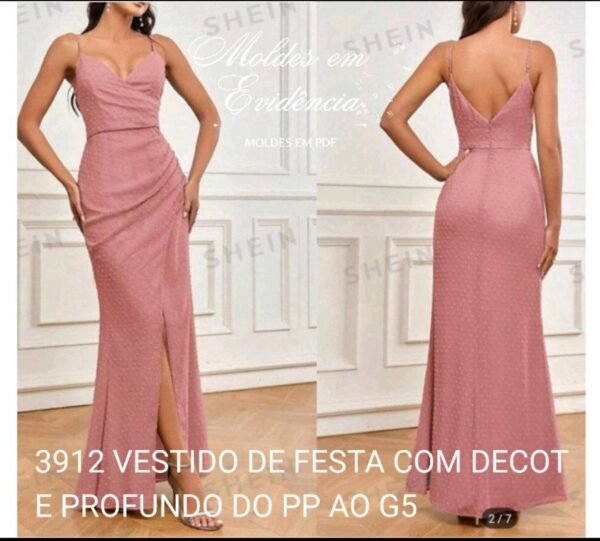 3912 VESTIDO DE FESTA COM DECOTE PROFUNDO DO PP AO G5